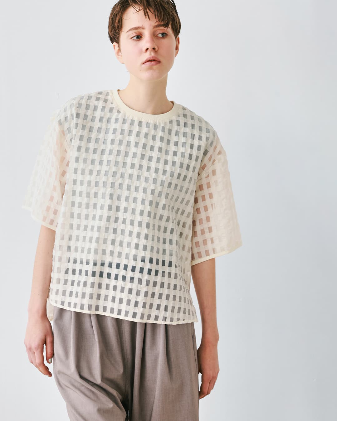 kelenシアー チェック クルーネック トップス MEHINA lkl26sbl2314