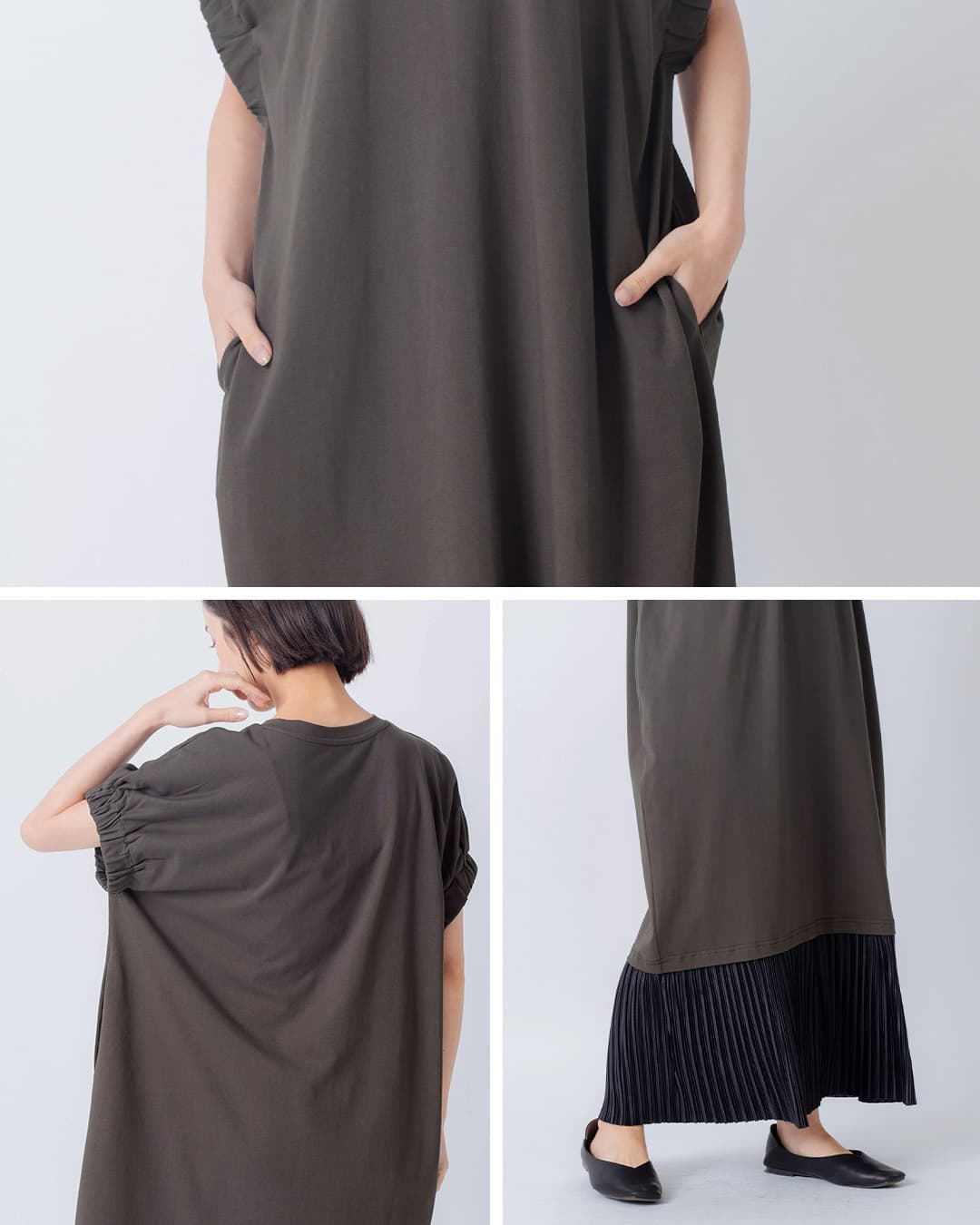kelen裾プリーツ ドッキング コクーンシルエット ワンピース BONNY lkl26sop2136