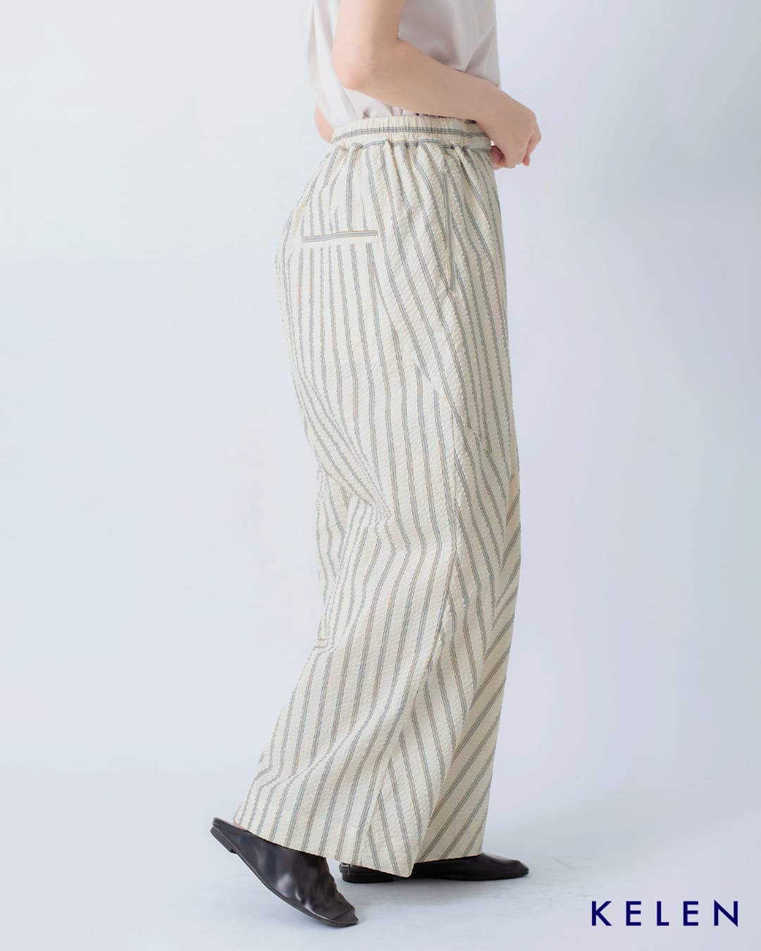 kelenコットン シアーサッカーストライプ パネルデザイン パンツ MINGO lkl26spt2143
