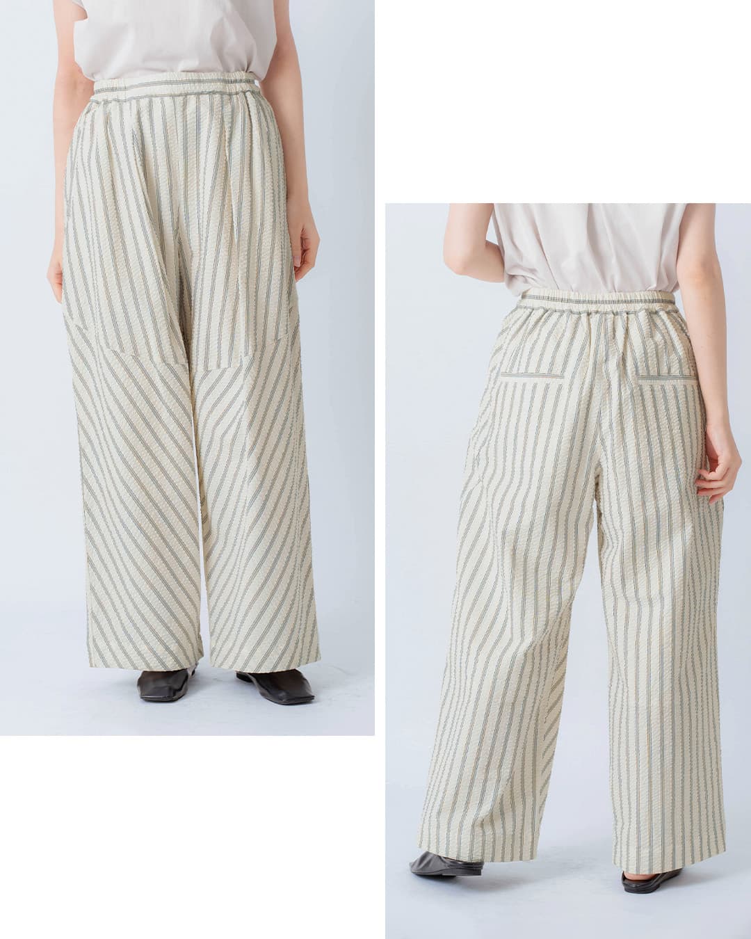 kelenコットン シアーサッカーストライプ パネルデザイン パンツ MINGO lkl26spt2143