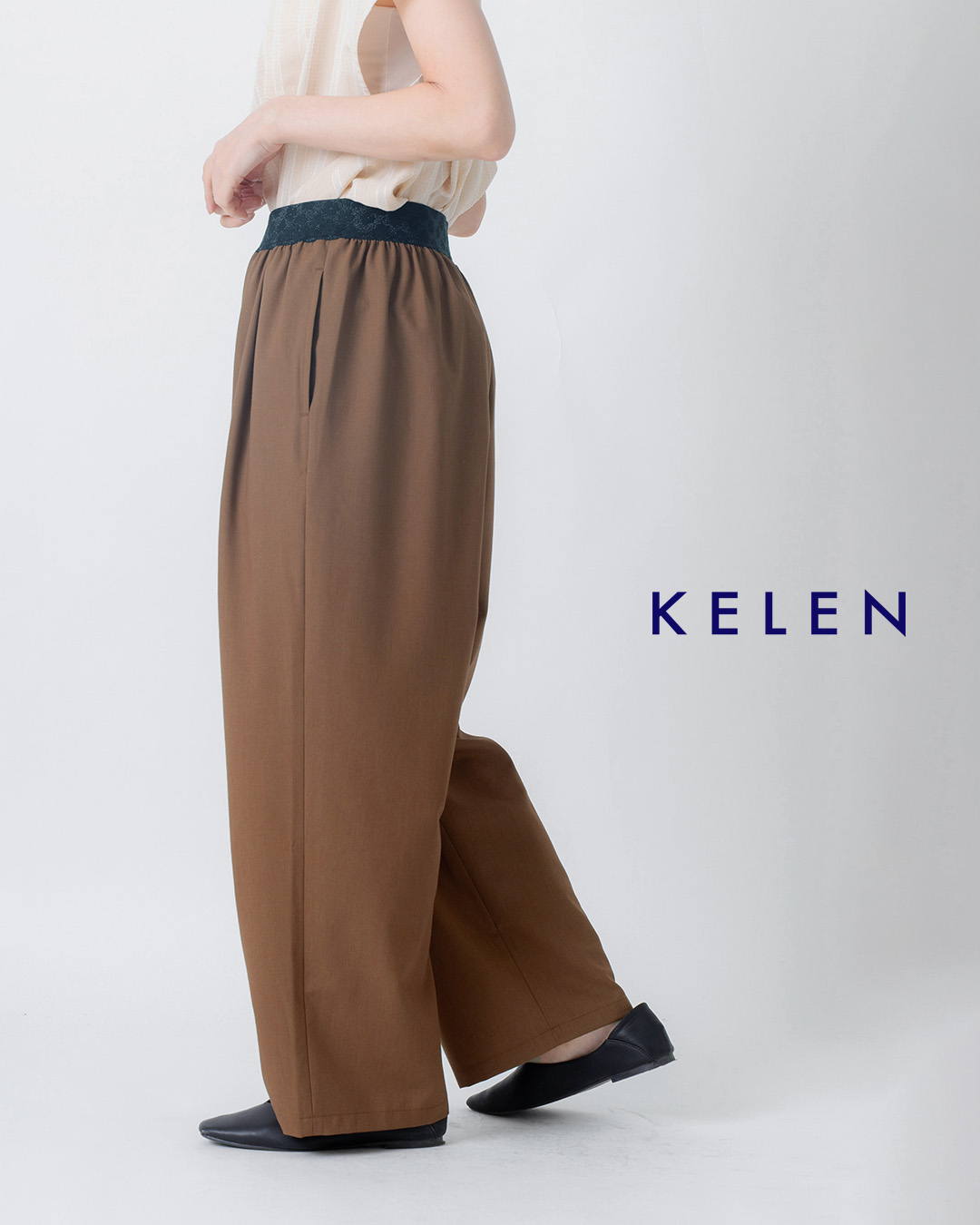 kelenジャガードゴム ウエスト イージーパンツ ELASTY lkl26spt2144