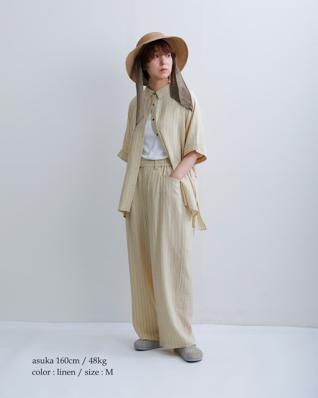 kelenリネン混 ピンストライプ スラックス パンツ NORA lkl26spt2148