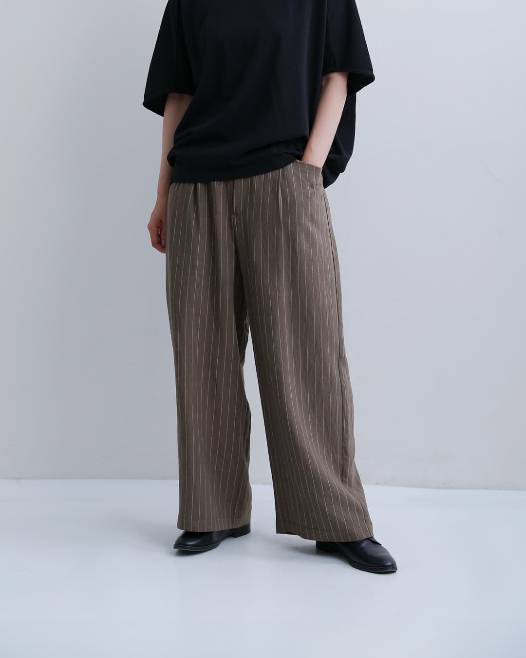 kelenリネン混 ピンストライプ スラックス パンツ NORA lkl26spt2148