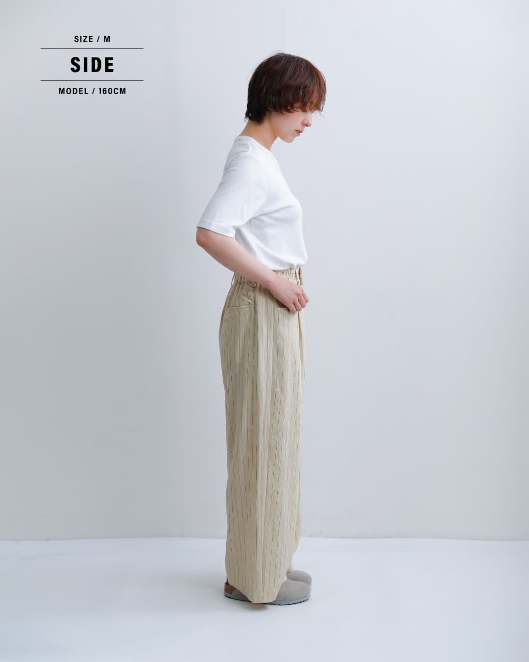kelenリネン混 ピンストライプ スラックス パンツ NORA lkl26spt2148