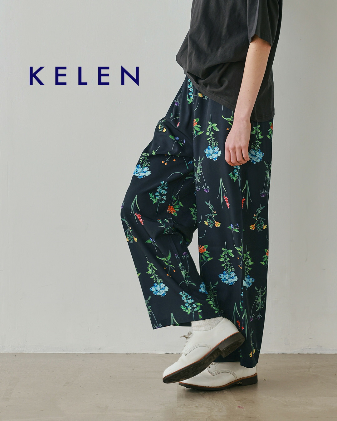 kelenボタニカル プリント ワイド ストレート イージーパンツ HOUSER lkl26spt2150