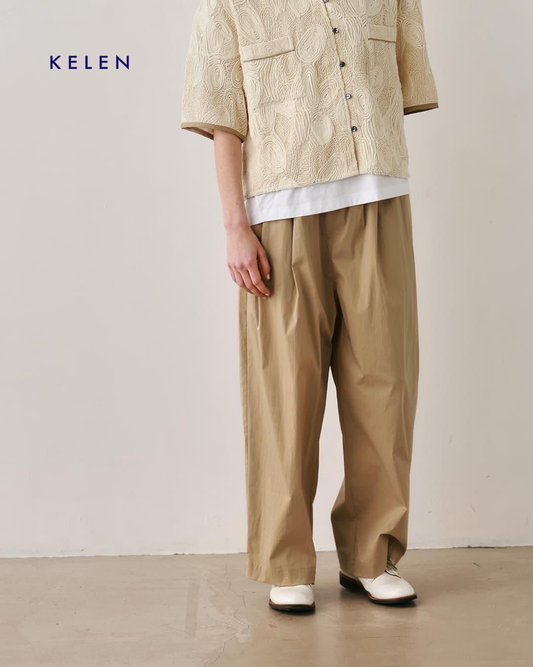 kelen2タック ワイド ストレート シルエット パンツ GRAY lkl26spt2153