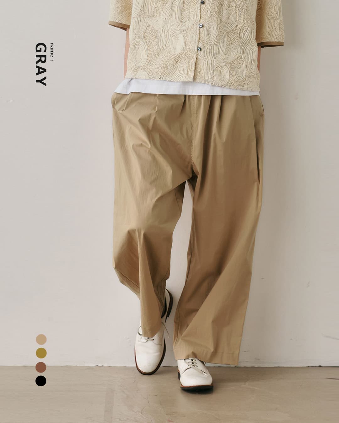 kelen2タック ワイド ストレート シルエット パンツ GRAY lkl26spt2153