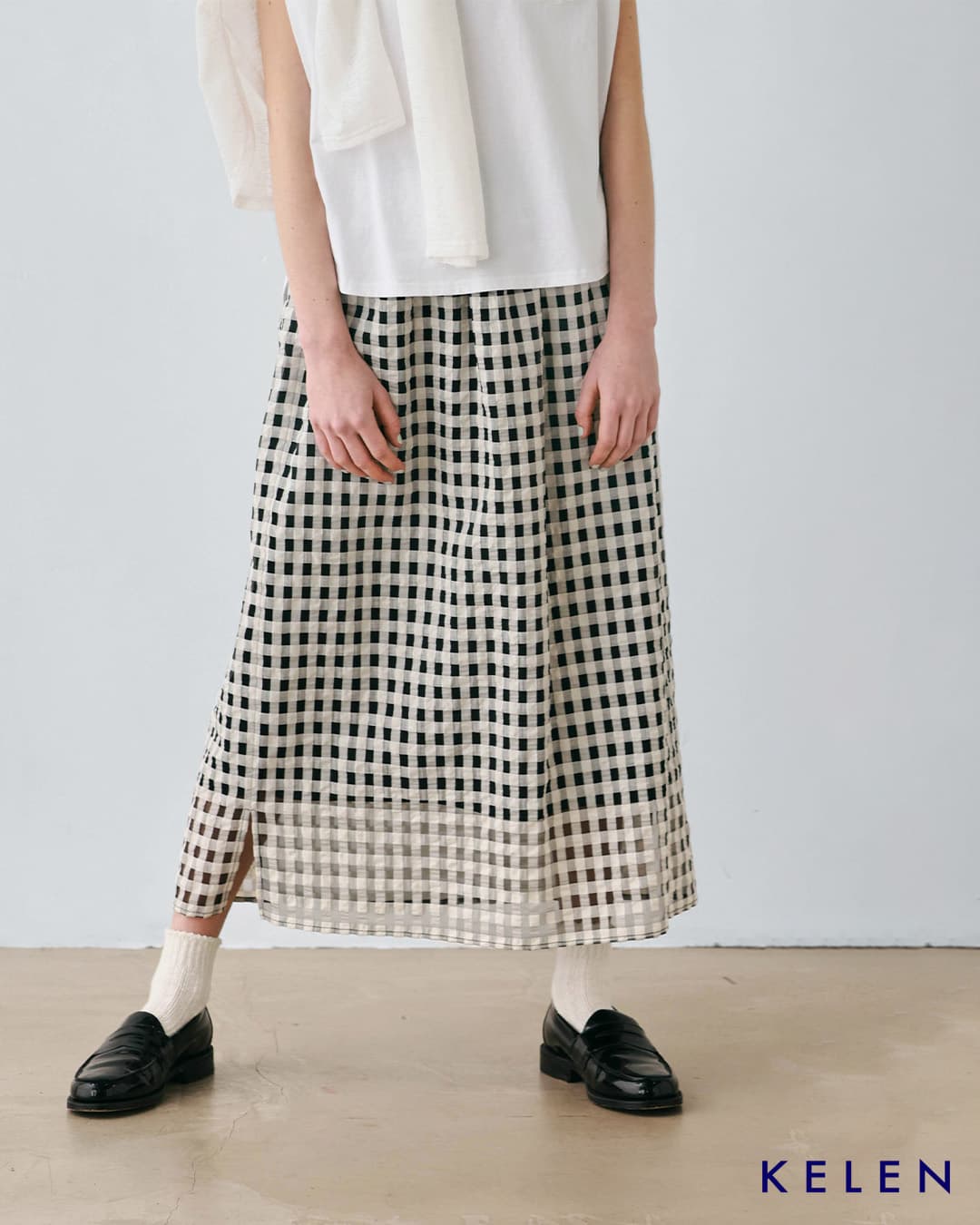 kelenシアー チェック ストレート シルエット スカート WISS lkl26ssk2053