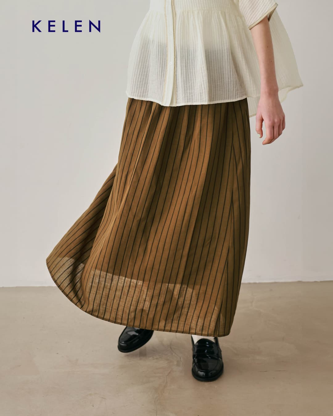 kelenシアー ストライプ Aライン イージー スカート GRAM lkl26ssk2054