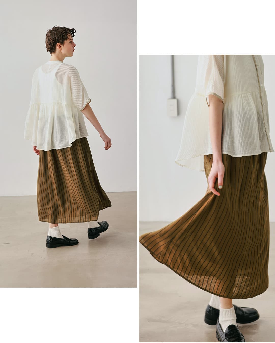 kelenシアー ストライプ Aライン イージー スカート GRAM lkl26ssk2054