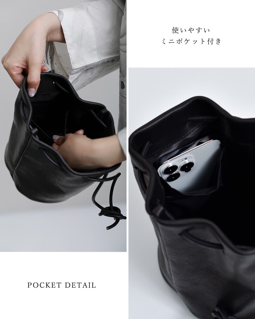 mormyrusレザー 巾着 ハンドバッグ m077