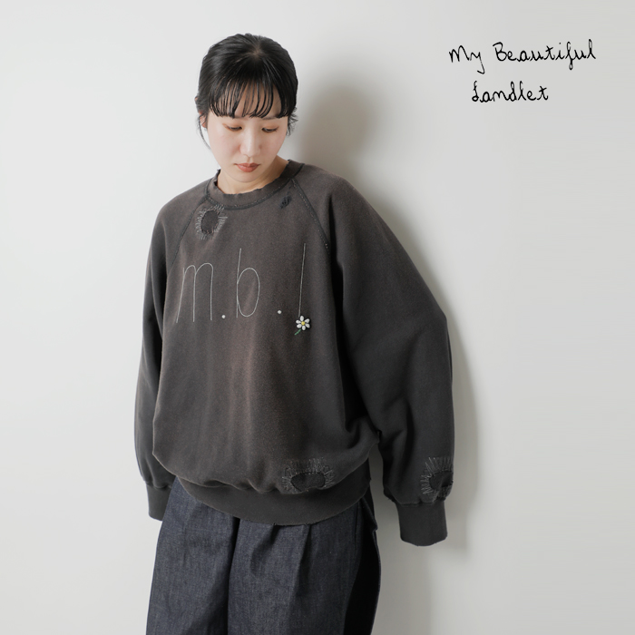 my beautiful landlet(マイ ビューティフル ランドレット)ロゴ刺繍ラグランプルオーバーmbl-wd-tp