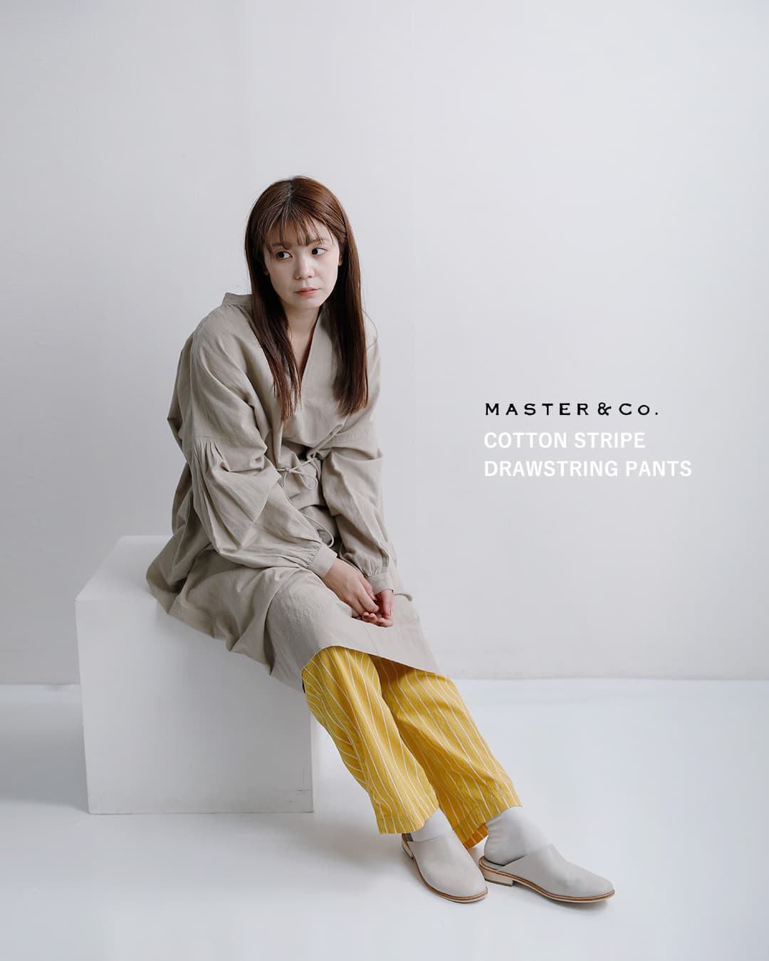 MASTER&Co.コットンストライプ ドローストリングパンツ mc1672