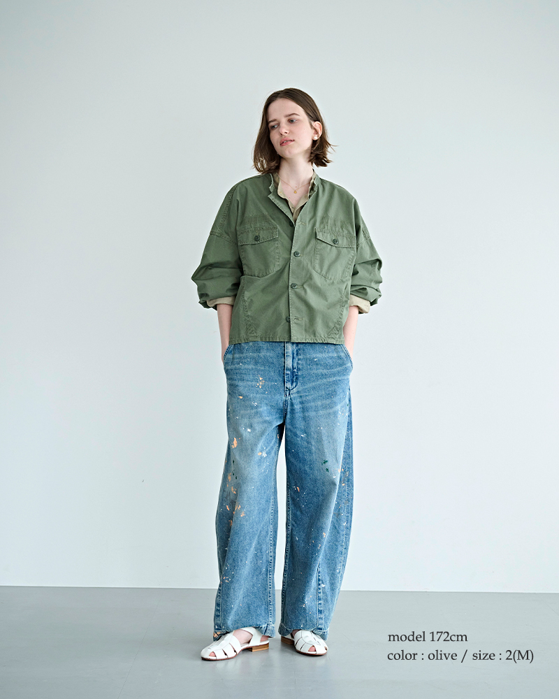 kha:ki(カーキ)ウォッシュドコットンツイルボリュームスリーブシャツ“BARRELSLEEVEFATIGUESHIRTS”mil26hbl3152