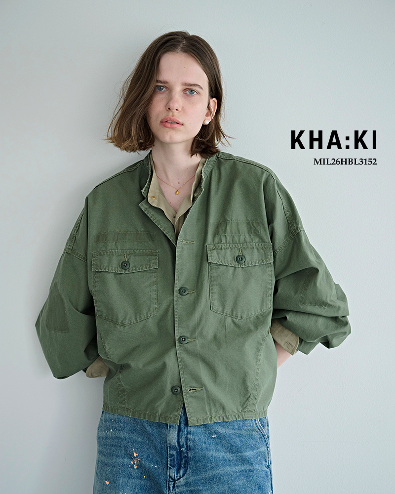 kha:ki(カーキ)ウォッシュドコットンツイルボリュームスリーブシャツ“BARRELSLEEVEFATIGUESHIRTS”mil26hbl3152