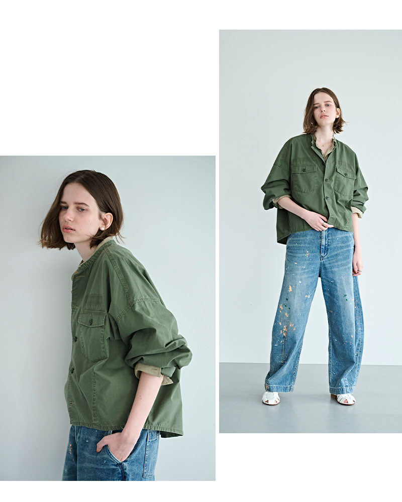 kha:ki(カーキ)ウォッシュドコットンツイルボリュームスリーブシャツ“BARRELSLEEVEFATIGUESHIRTS”mil26hbl3152