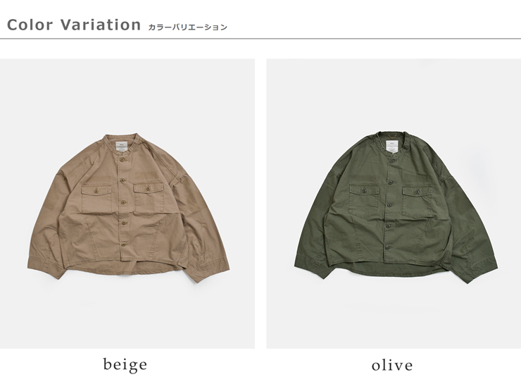 kha:ki(カーキ)ウォッシュドコットンツイルボリュームスリーブシャツ“BARRELSLEEVEFATIGUESHIRTS”mil26hbl3152