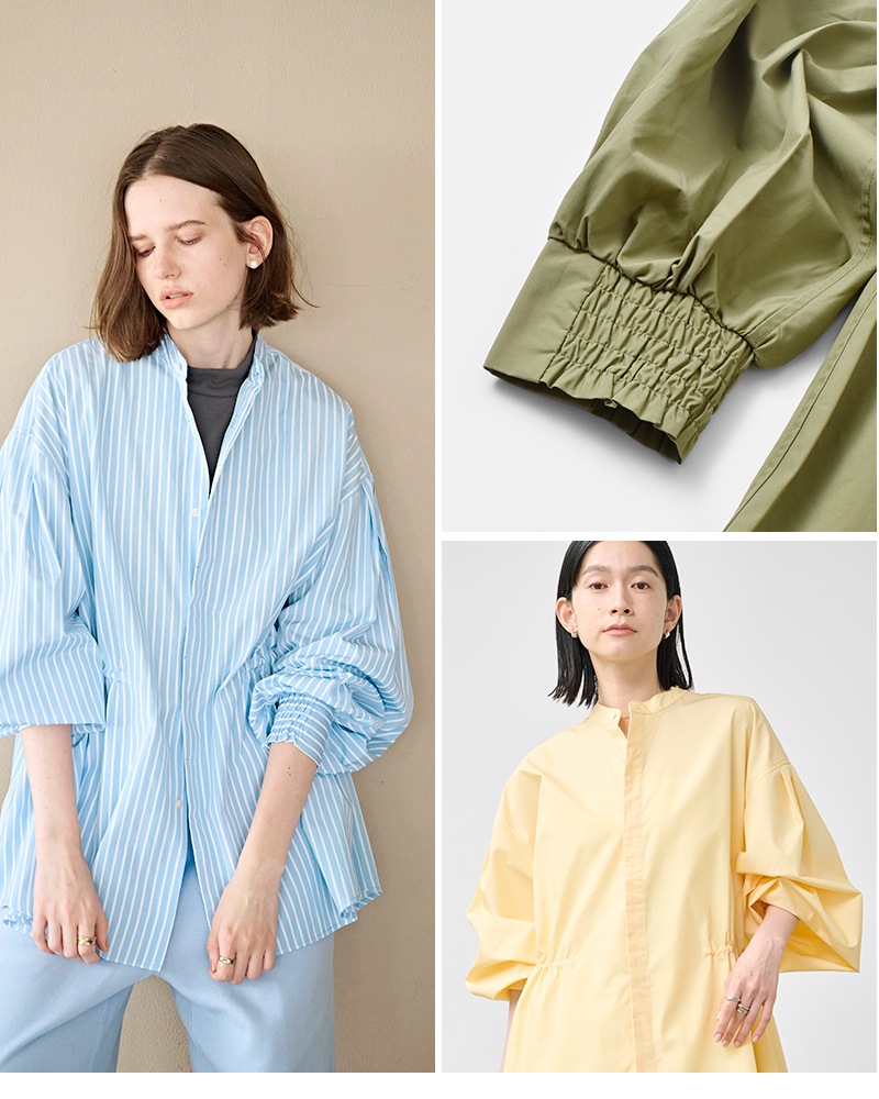 kha:ki(カーキ)フライフロントバンドカラーボリュームスリーブシャツ“FLY-FRONTVOLUMESHIRTS”mil26hbl3154