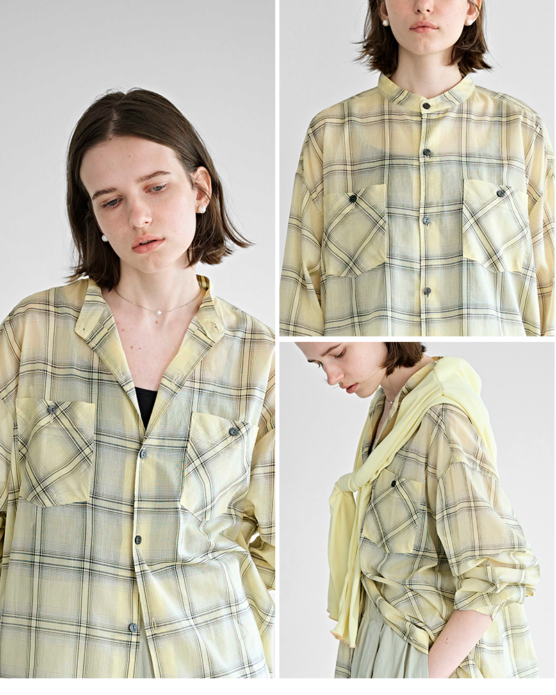 kha:ki(カーキ)シアーオンブレチェックオーバーシャツ“SHEERCHECKOVERSHIRTS”mil26hbl3157