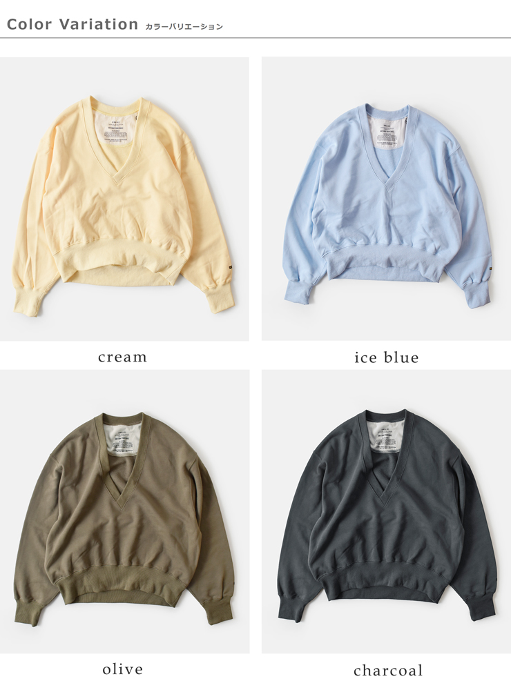 kha:ki(カーキ)ハイゲージフレンチテリーVネックスウェットシャツ“V/NSWEATSHIRTS”mil26hcs3475