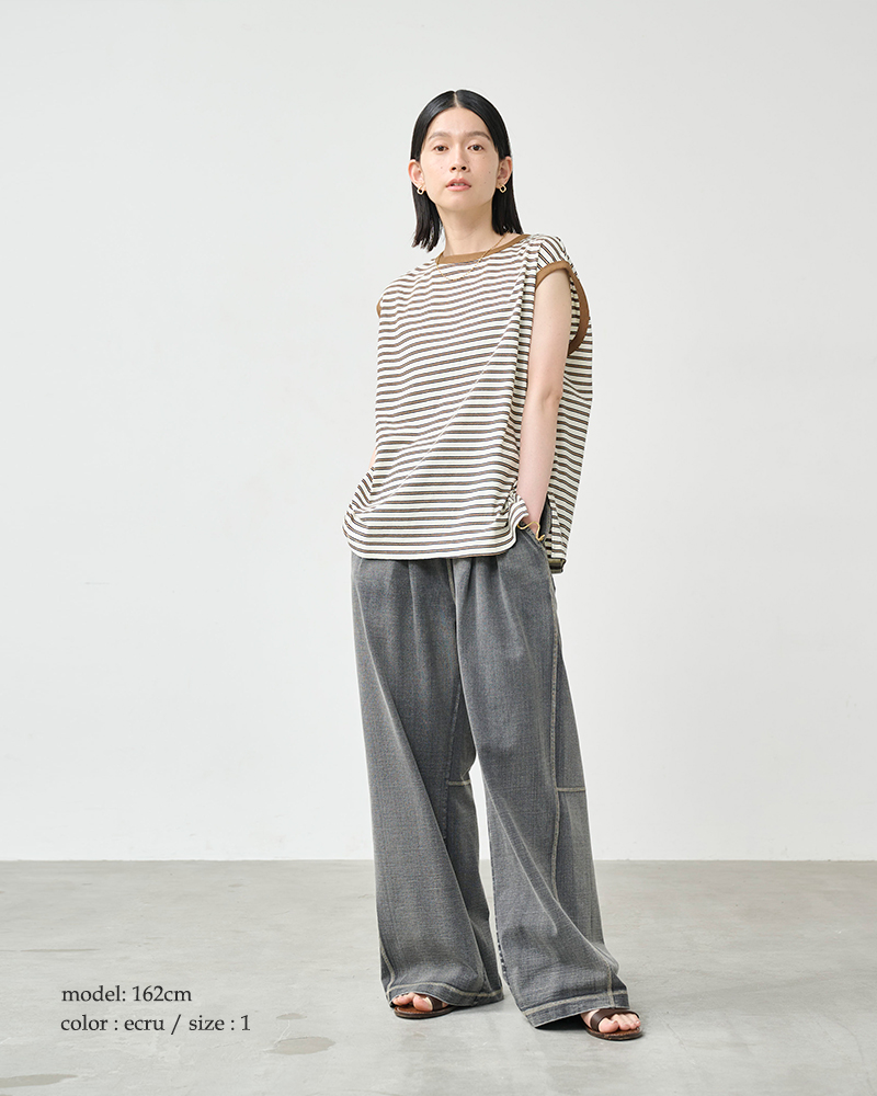 kha:ki(カーキ)コットンマルチボーダー前後2wayノースリーブカットソー“MULTISTRIPEDSLEEVELESSTOP”mil26hcs3482