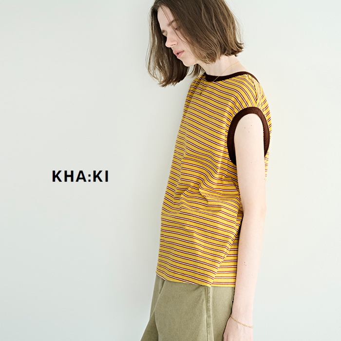 kha:ki(カーキ)コットンマルチボーダー前後2wayノースリーブカットソー“MULTISTRIPEDSLEEVELESSTOP”mil26hcs3482