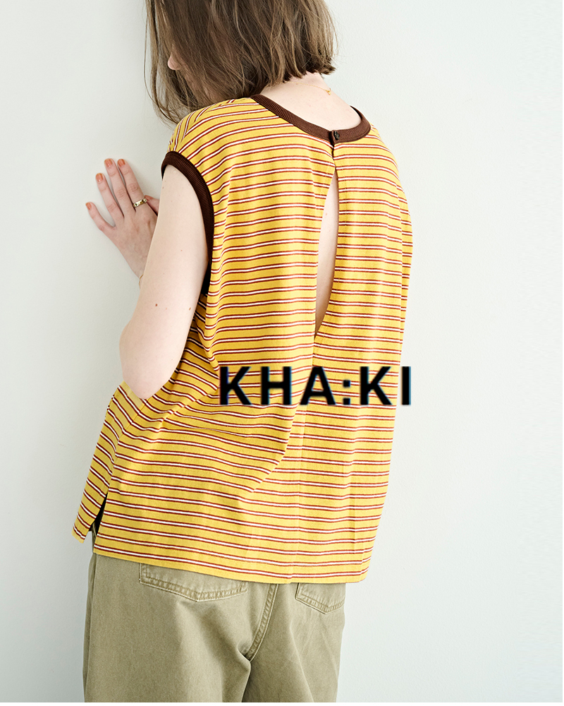kha:ki(カーキ)コットンマルチボーダー前後2wayノースリーブカットソー“MULTISTRIPEDSLEEVELESSTOP”mil26hcs3482
