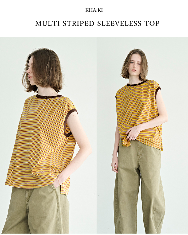 kha:ki(カーキ)コットンマルチボーダー前後2wayノースリーブカットソー“MULTISTRIPEDSLEEVELESSTOP”mil26hcs3482