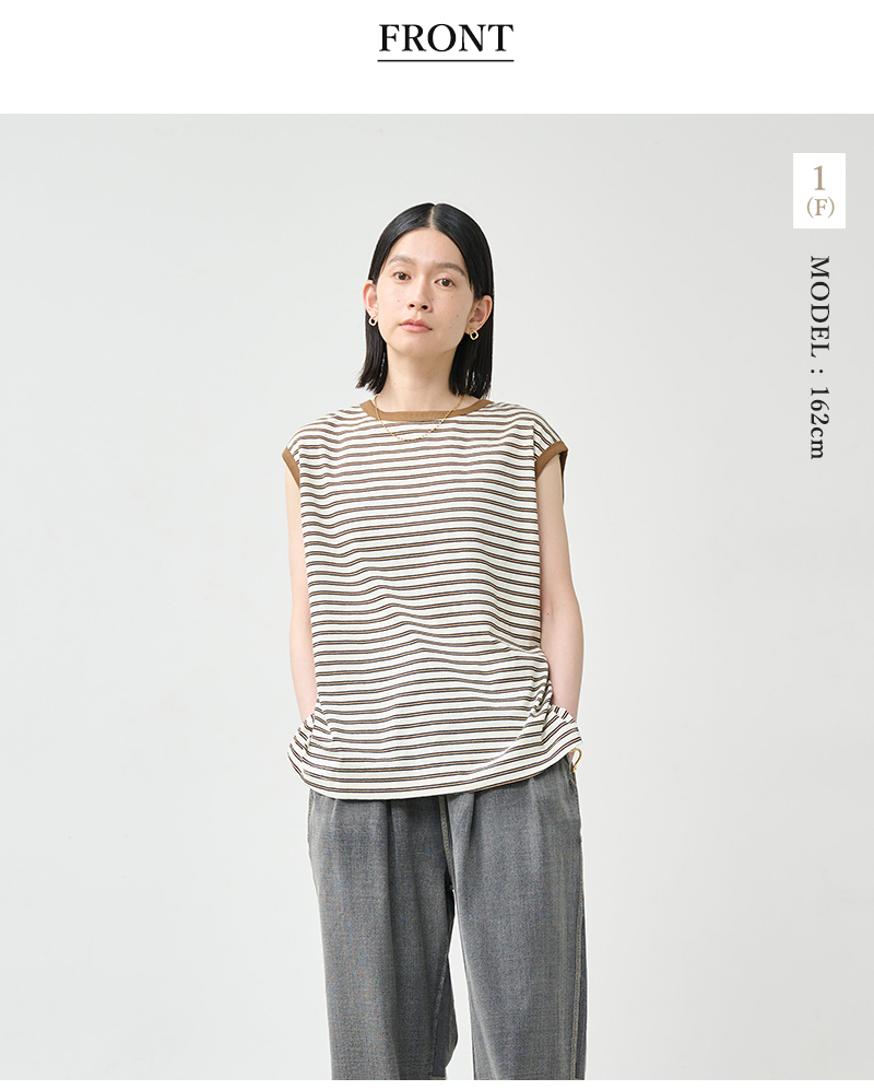kha:ki(カーキ)コットンマルチボーダー前後2wayノースリーブカットソー“MULTISTRIPEDSLEEVELESSTOP”mil26hcs3482