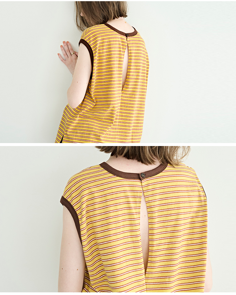 kha:ki(カーキ)コットンマルチボーダー前後2wayノースリーブカットソー“MULTISTRIPEDSLEEVELESSTOP”mil26hcs3482