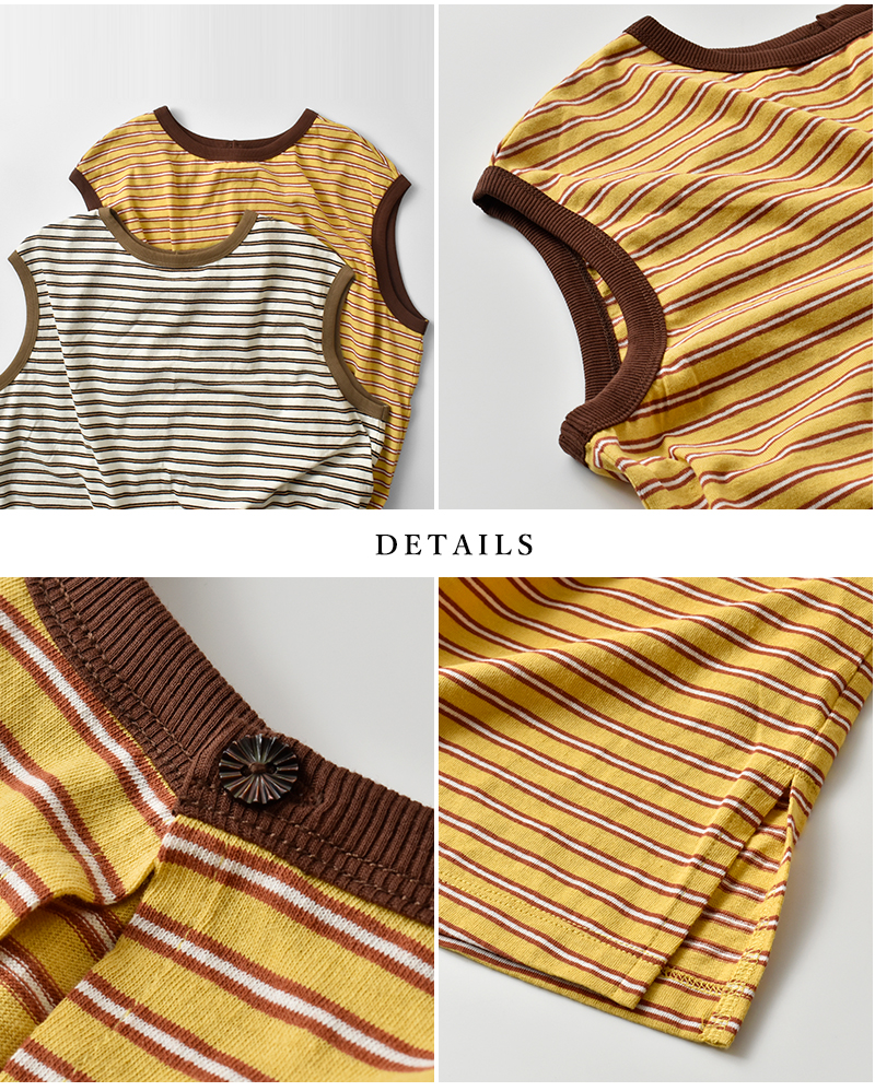 kha:ki(カーキ)コットンマルチボーダー前後2wayノースリーブカットソー“MULTISTRIPEDSLEEVELESSTOP”mil26hcs3482
