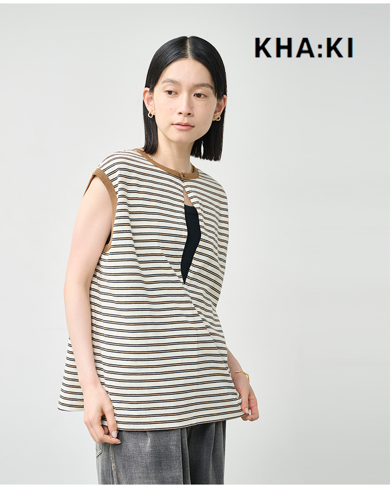 kha:ki(カーキ)コットンマルチボーダー前後2wayノースリーブカットソー“MULTISTRIPEDSLEEVELESSTOP”mil26hcs3482