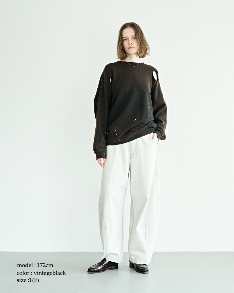kha:ki(カーキ)コットンフレンチテリーダメージペイントスウェットシャツ“DAMEGEPAINTSWEATSHIRTS”mil26hcs3485