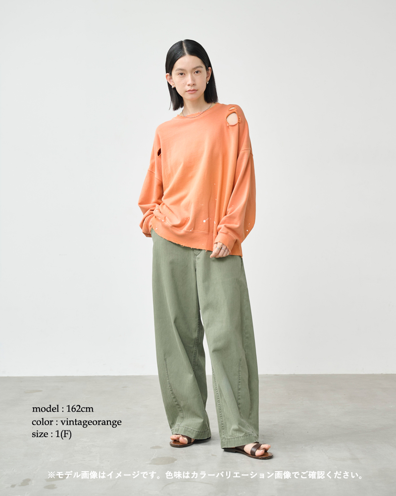 kha:ki(カーキ)コットンフレンチテリーダメージペイントスウェットシャツ“DAMEGEPAINTSWEATSHIRTS”mil26hcs3485