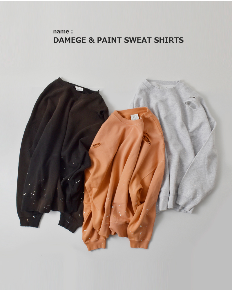 kha:ki(カーキ)コットンフレンチテリーダメージペイントスウェットシャツ“DAMEGEPAINTSWEATSHIRTS”mil26hcs3485