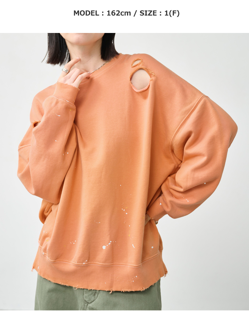 kha:ki(カーキ)コットンフレンチテリーダメージペイントスウェットシャツ“DAMEGEPAINTSWEATSHIRTS”mil26hcs3485