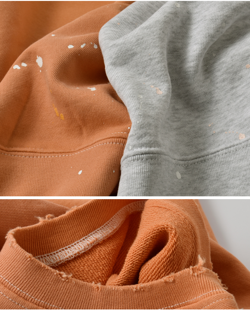 kha:ki(カーキ)コットンフレンチテリーダメージペイントスウェットシャツ“DAMEGEPAINTSWEATSHIRTS”mil26hcs3485