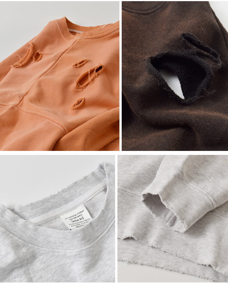 kha:ki(カーキ)コットンフレンチテリーダメージペイントスウェットシャツ“DAMEGEPAINTSWEATSHIRTS”mil26hcs3485