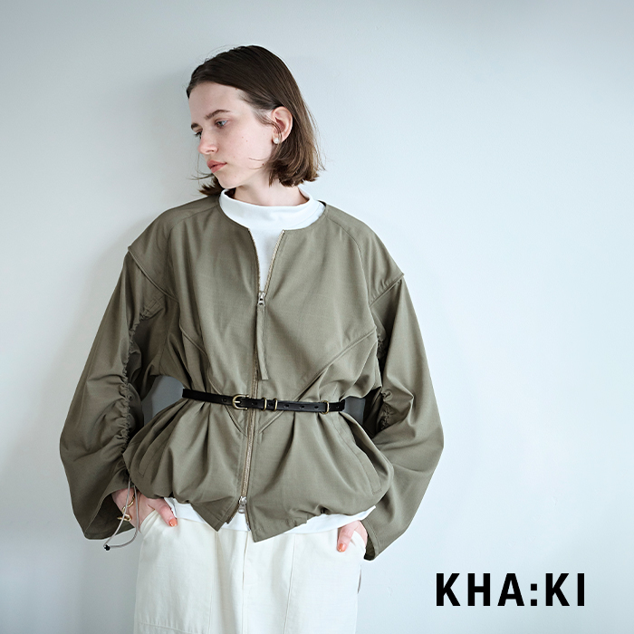 kha:ki(カーキ)ドライタッチシャンブレーノーカラーブルゾン“DRAWSTRINGSJACKET”mil26hjk3247