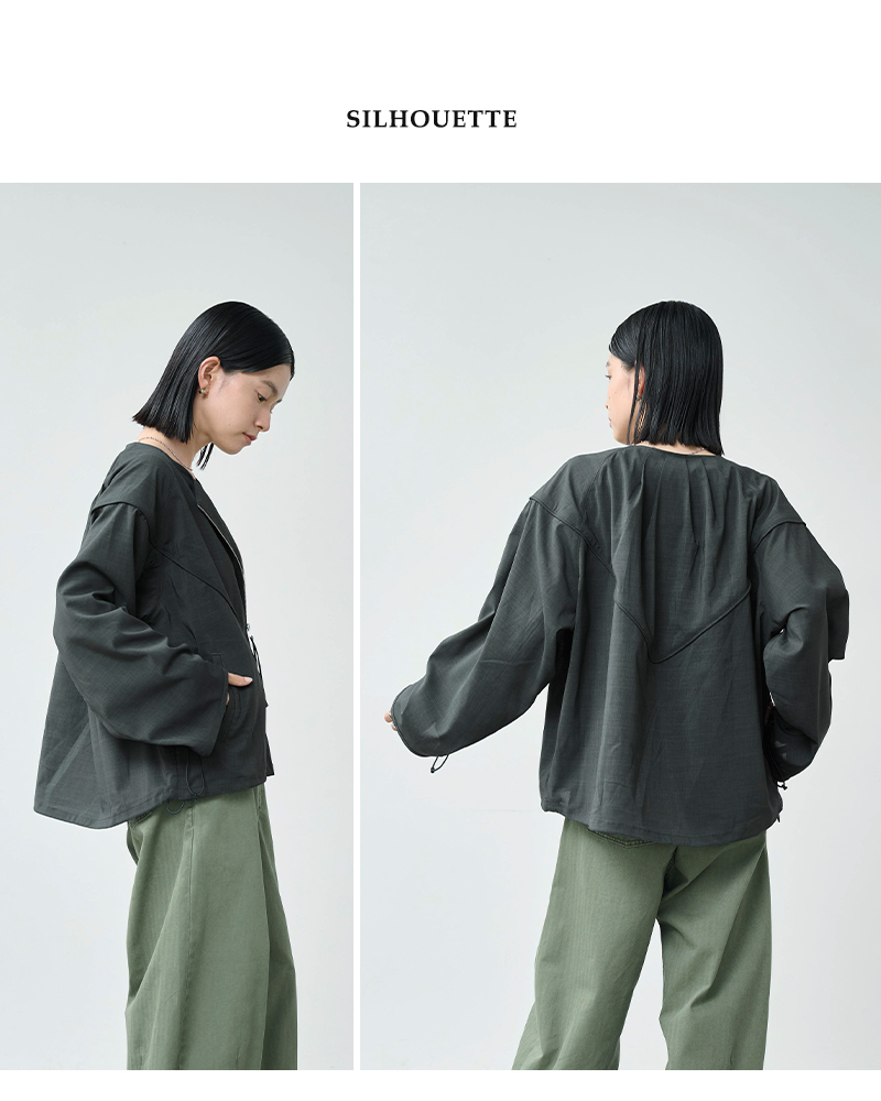 kha:ki(カーキ)ドライタッチシャンブレーノーカラーブルゾン“DRAWSTRINGSJACKET”mil26hjk3247