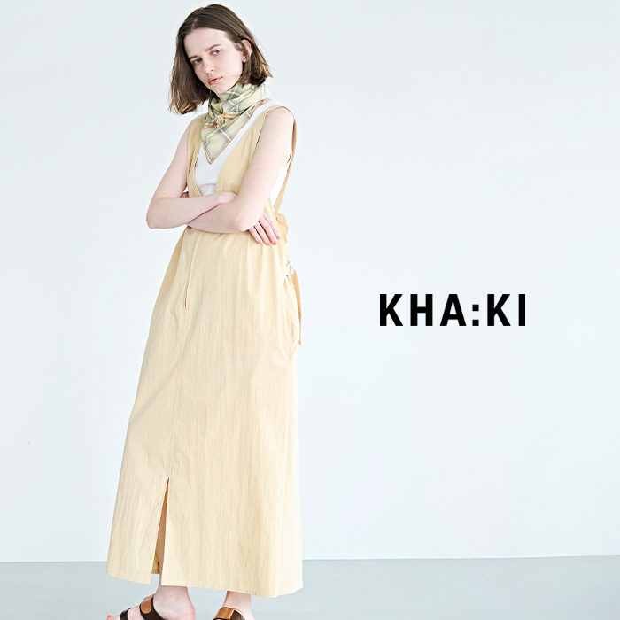kha:ki(カーキ)ライトウェザーVネックジップアップジャンパードレス“V/NJUMPERDRESS”mil26hop3102