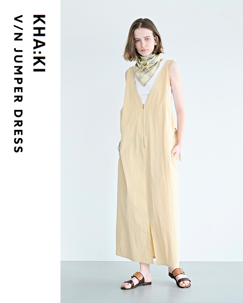 kha:ki(カーキ)ライトウェザーVネックジップアップジャンパードレス“V/NJUMPERDRESS”mil26hop3102