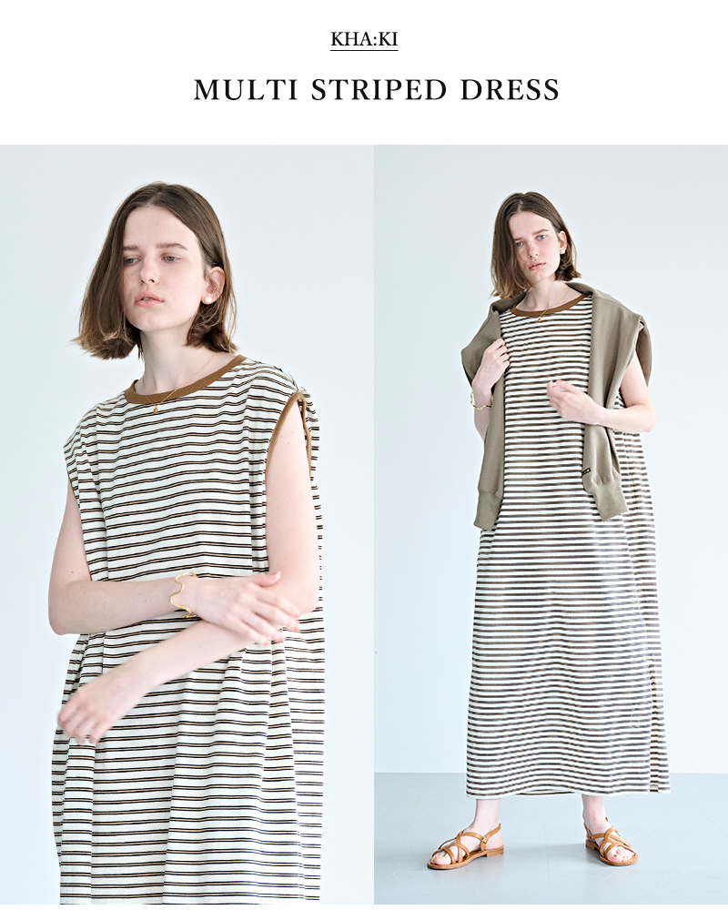 kha:ki(カーキ)コットンマルチボーダーカットソーワンピース“MULTISTRIPEDDRESS”mil26hop3104