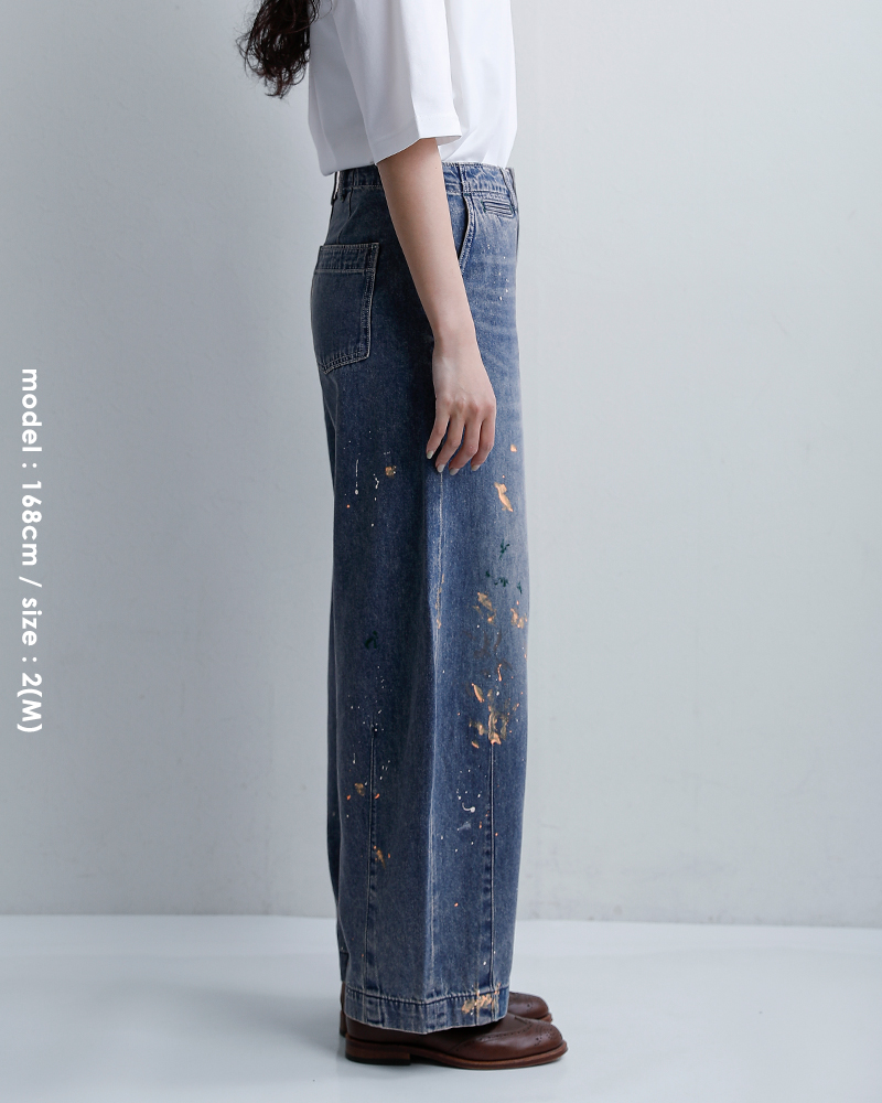 kha:ki(カーキ)コットンデニムペイントオーバルワイドトラウザーパンツ“PAINTOVALWIDETROUSERS”mil26hpt3251