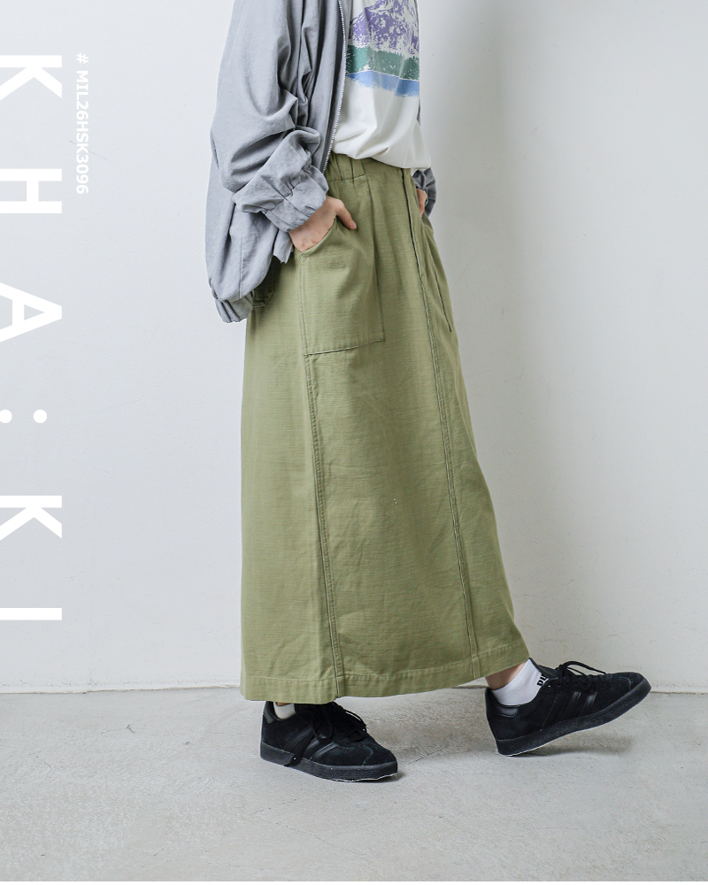 kha:ki(カーキ)ルーズバックサテンファティーグミリタリースカート“FATIGUESKIRT”mil26hsk3096