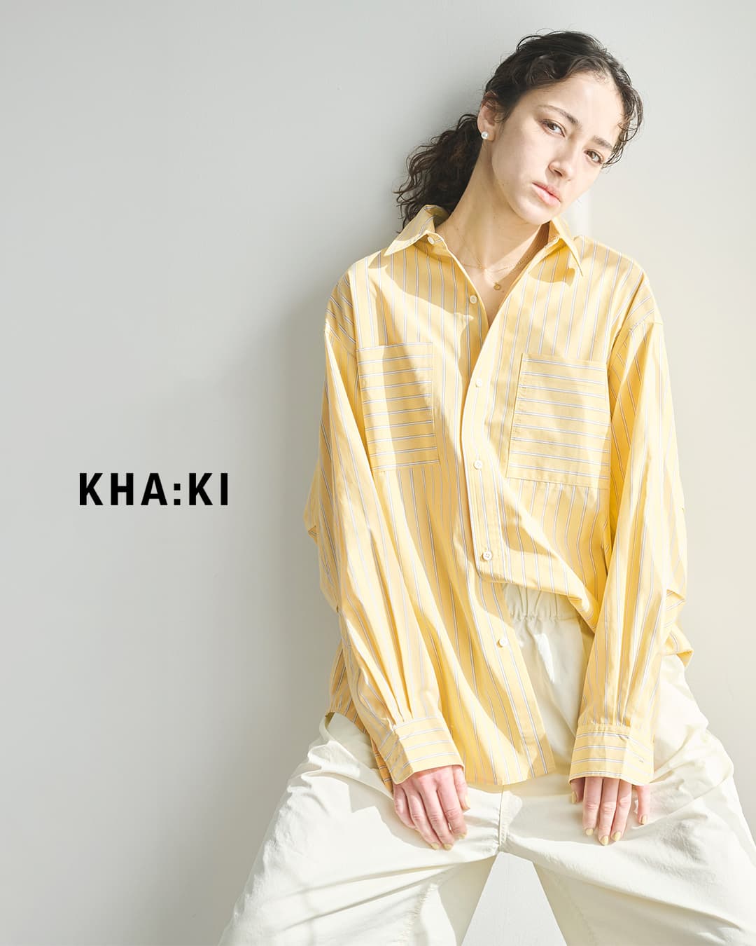 kha:ki(カーキ)コットン ストライプ 2WAY ワイド シャツ 2WAY WIDE SHIRT mil26sbl3158