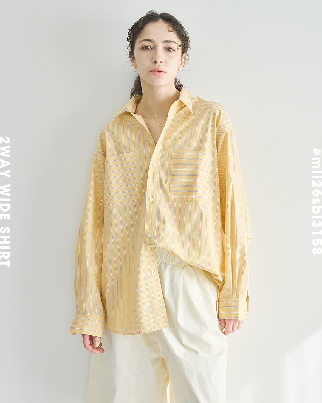 kha:ki(カーキ)コットン ストライプ 2WAY ワイド シャツ 2WAY WIDE SHIRT mil26sbl3158