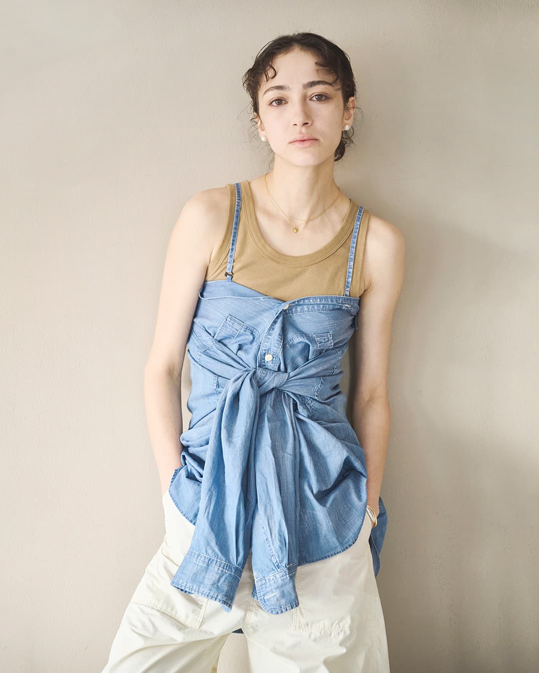 kha:ki(カーキ)2WAY ワイド ライト デニム シャツ 2WAY WIDE DENIM SHIRT mil26sbl3159