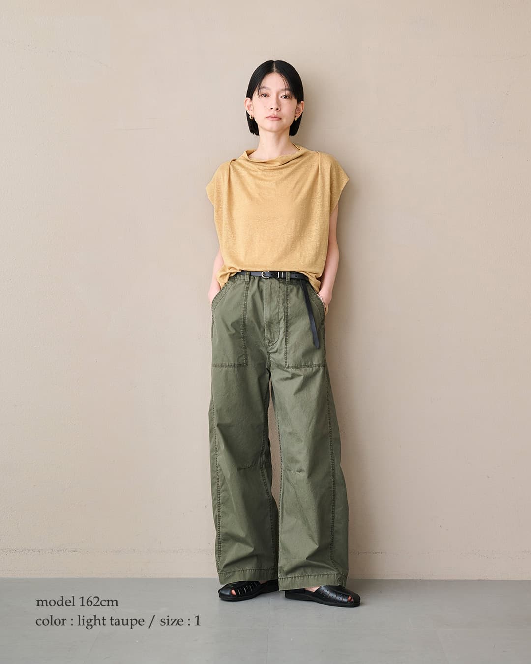 khaki(カーキ)リネン ドレープ ネック プルオーバー LINEN DRAPE NECK TOP mil26scs3493