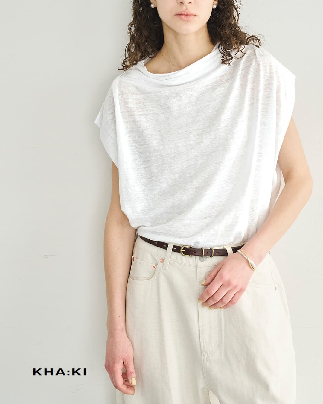 khaki(カーキ)リネン ドレープ ネック プルオーバー LINEN DRAPE NECK TOP mil26scs3493